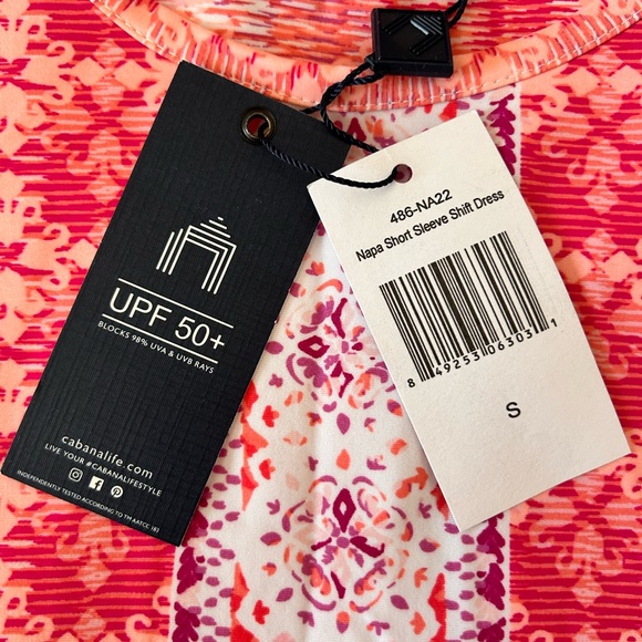 Cabana Life Pink and Red Patterned Short Sleeve Beach Pool Coverup Dress UPF50+ - Picture 12 of 14